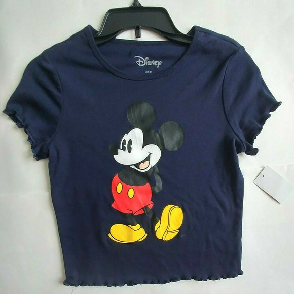 New Mickey Mouse Blue Short Sleeve Crop Top - Picture 2 of 5